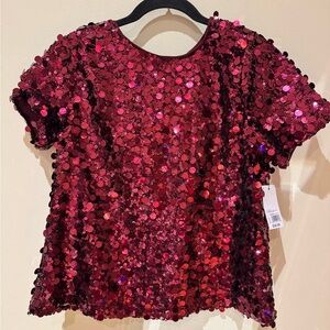 Nine West Shimmering Red Sequin Top